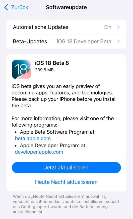 南丹苹果手机维修分享苹果 iOS / iPadOS 18 开发者预览版 Beta 8 发布 